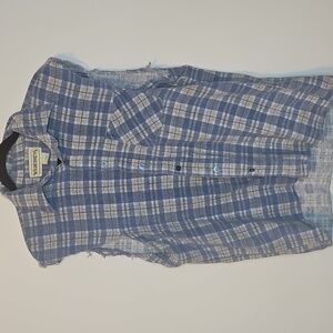 Wilderness Raw Edge Sleeveless Plaid Flannel Shirt Size L Distressed
